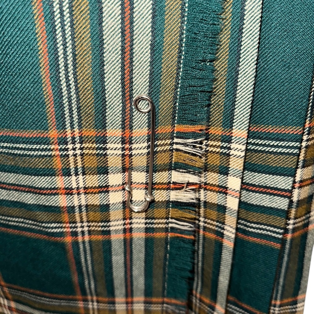 Vintage ALJEAN Canada 100% Green Plaid Wool Pleated Academia Wrap Skirt ~ Size M - Picture 5 of 10